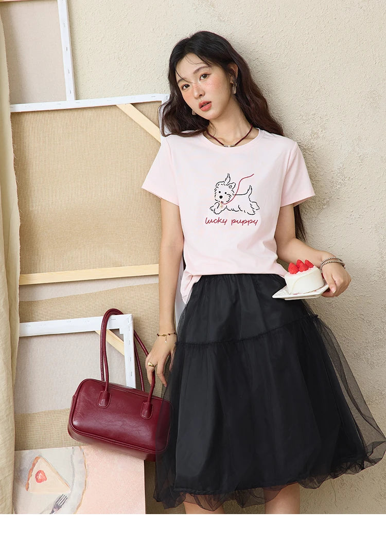 Mishow Cute Puppy Printed Short Sleeve Tee MXE36T0640