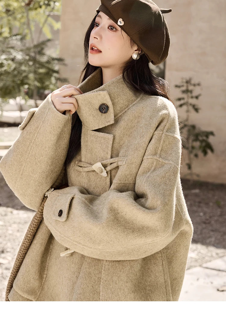 Mishow Reversible Wool Velvet Cow Horn Button Coat MXD44W0446