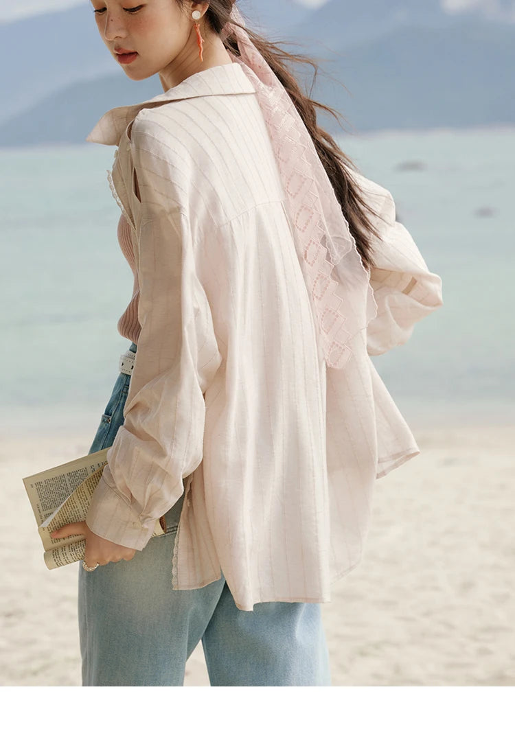 MISHOW Striped Long Sleeve Shirt Turn-Down Collar MXE33C0772