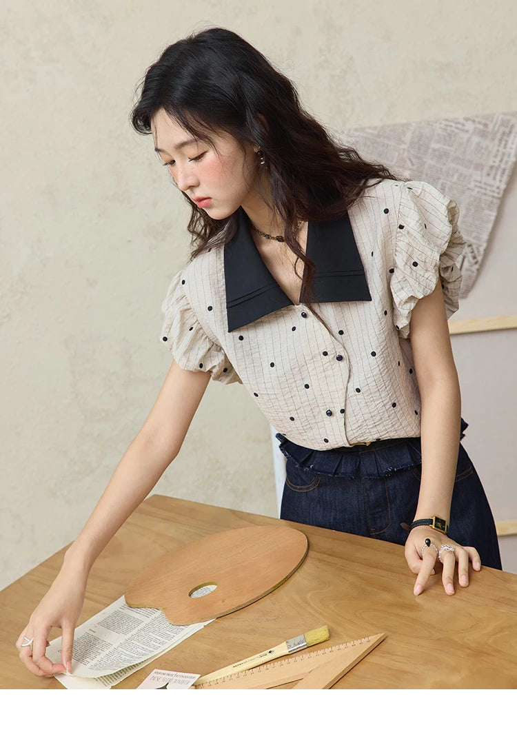 MISHOW Polka Dot Blouse Butterfly Sleeve MXE31C0776