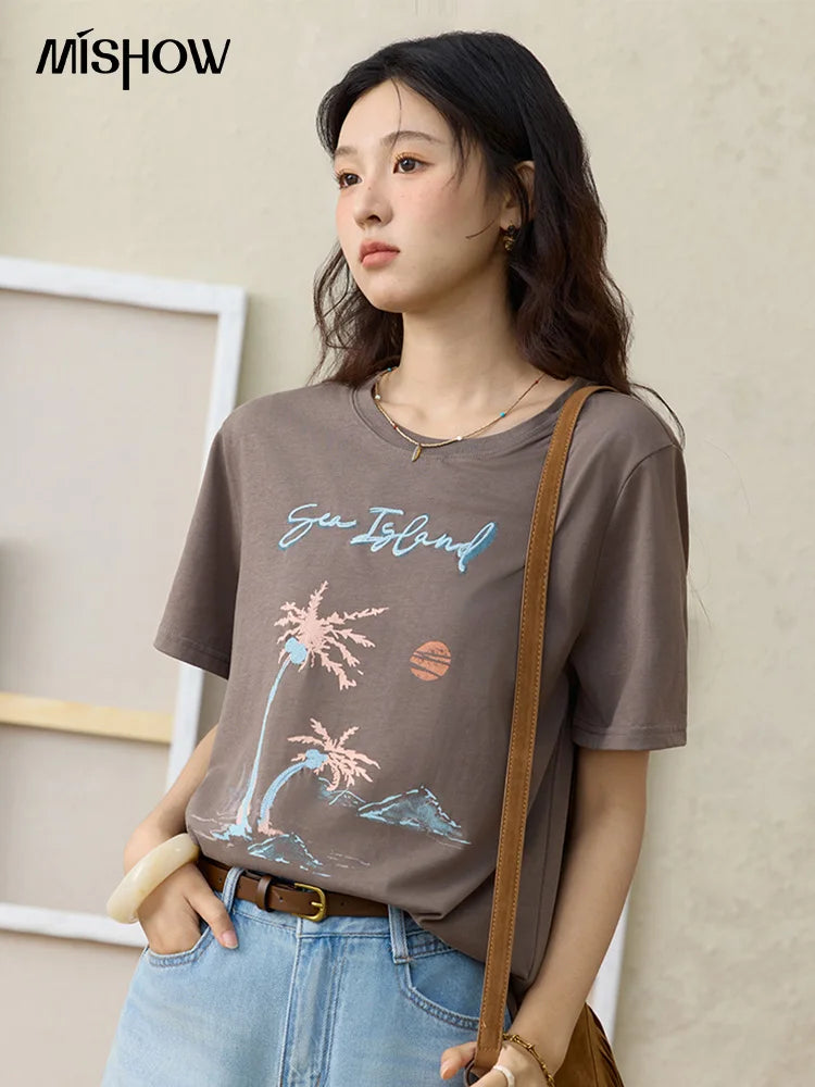 Mishow Cartoon Print Tassel Detail Tee MXE31T0533