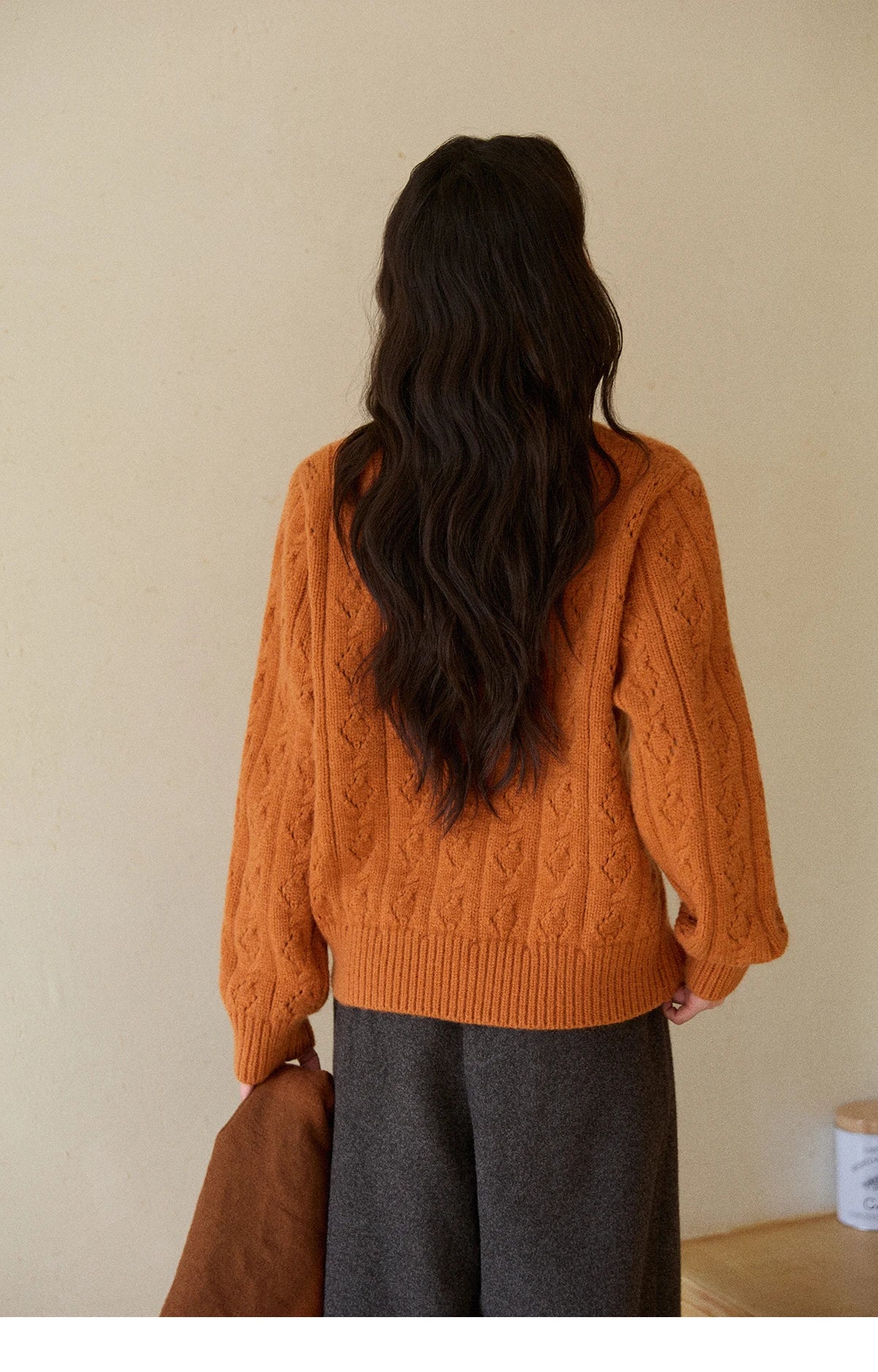 Mishow Orange Cable Knit Floral Embroidery Cardigan MXE86Z2737