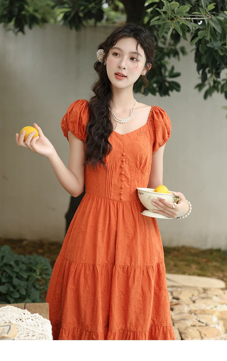 Mishow 100% Cotton Orange Embroidered Sweetheart Dress MXD29L1931