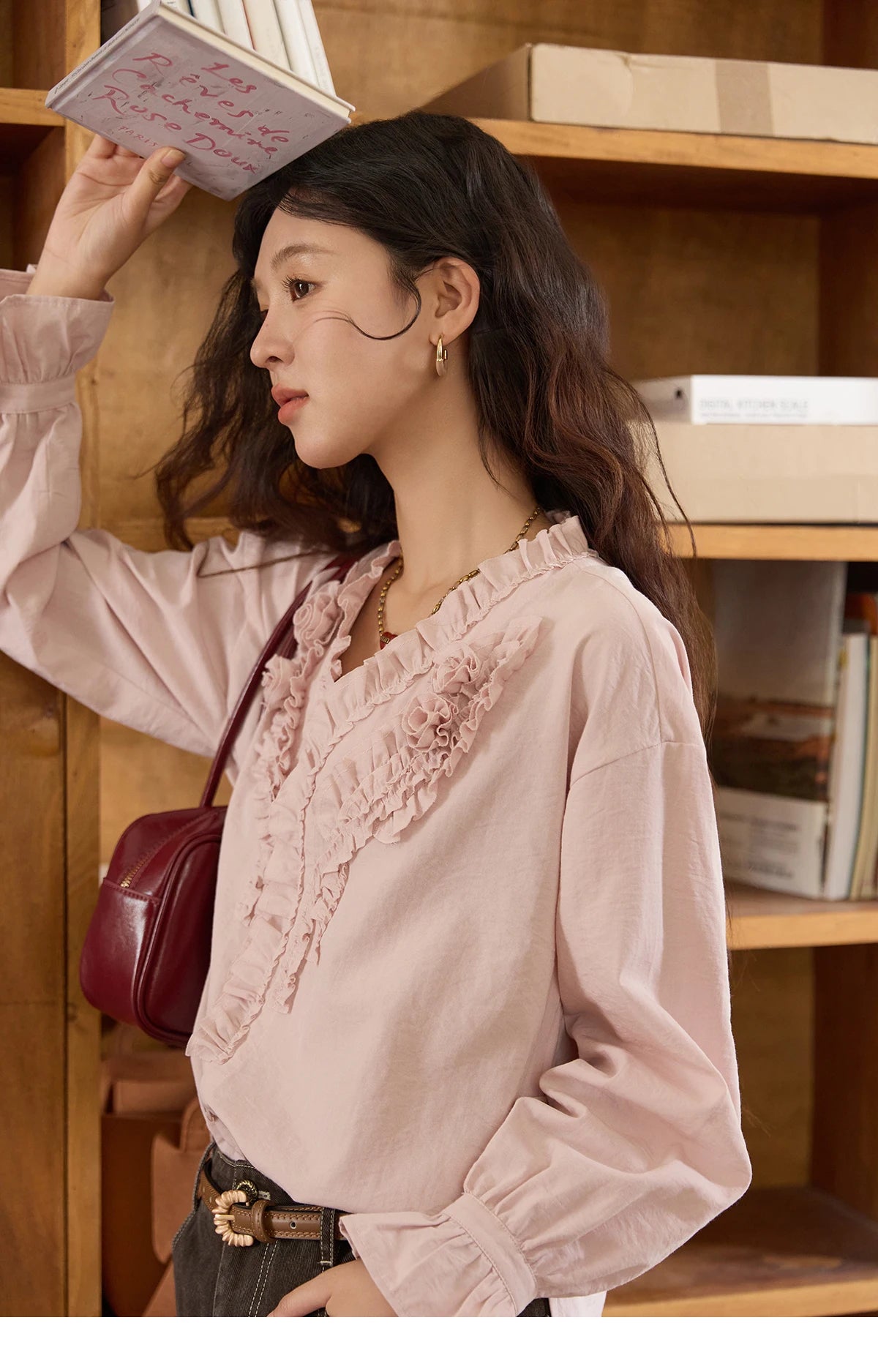 MISHOW Hand Sewn Rose Blouse Lantern Sleeves MXE44X2470