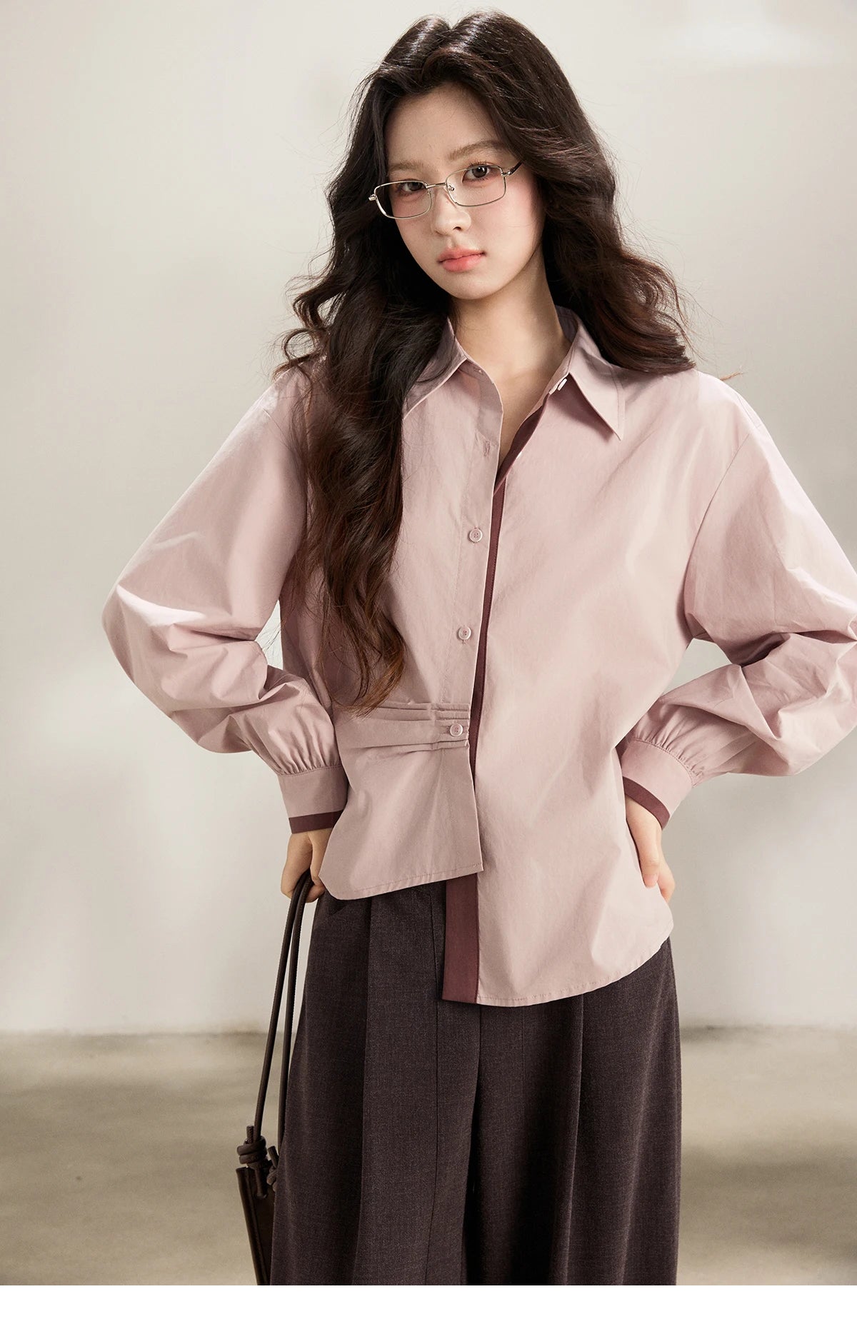 MISHOW French Cotton Contrast Shirt Polo Neck Asymmetrical MXF13C2435