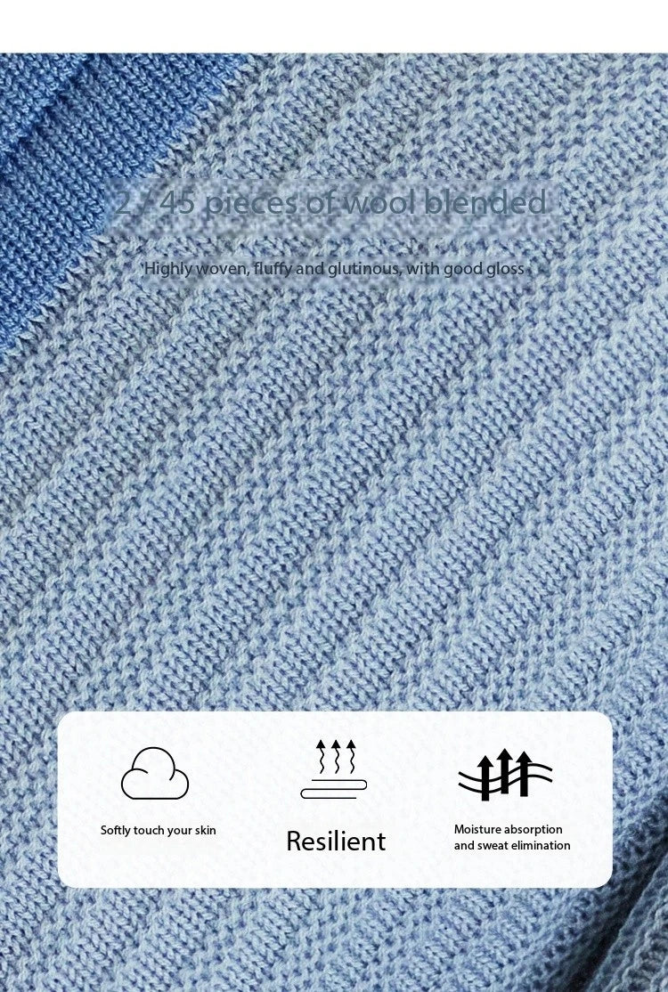 Mishow Blue V-Neck Shell Button Wool Blend Sweater MXE14Z1184