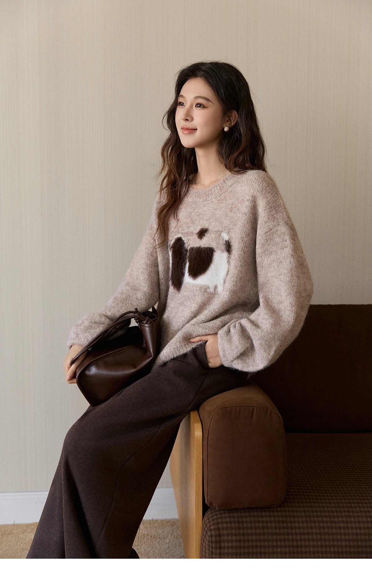 Mishow Dog Pattern Jacquard Crew Neck Sweater MXE94Z2988