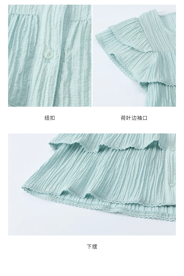 MISHOW Butterfly Sleeve Chiffon Shirt Square Neck Button MXD30X1488