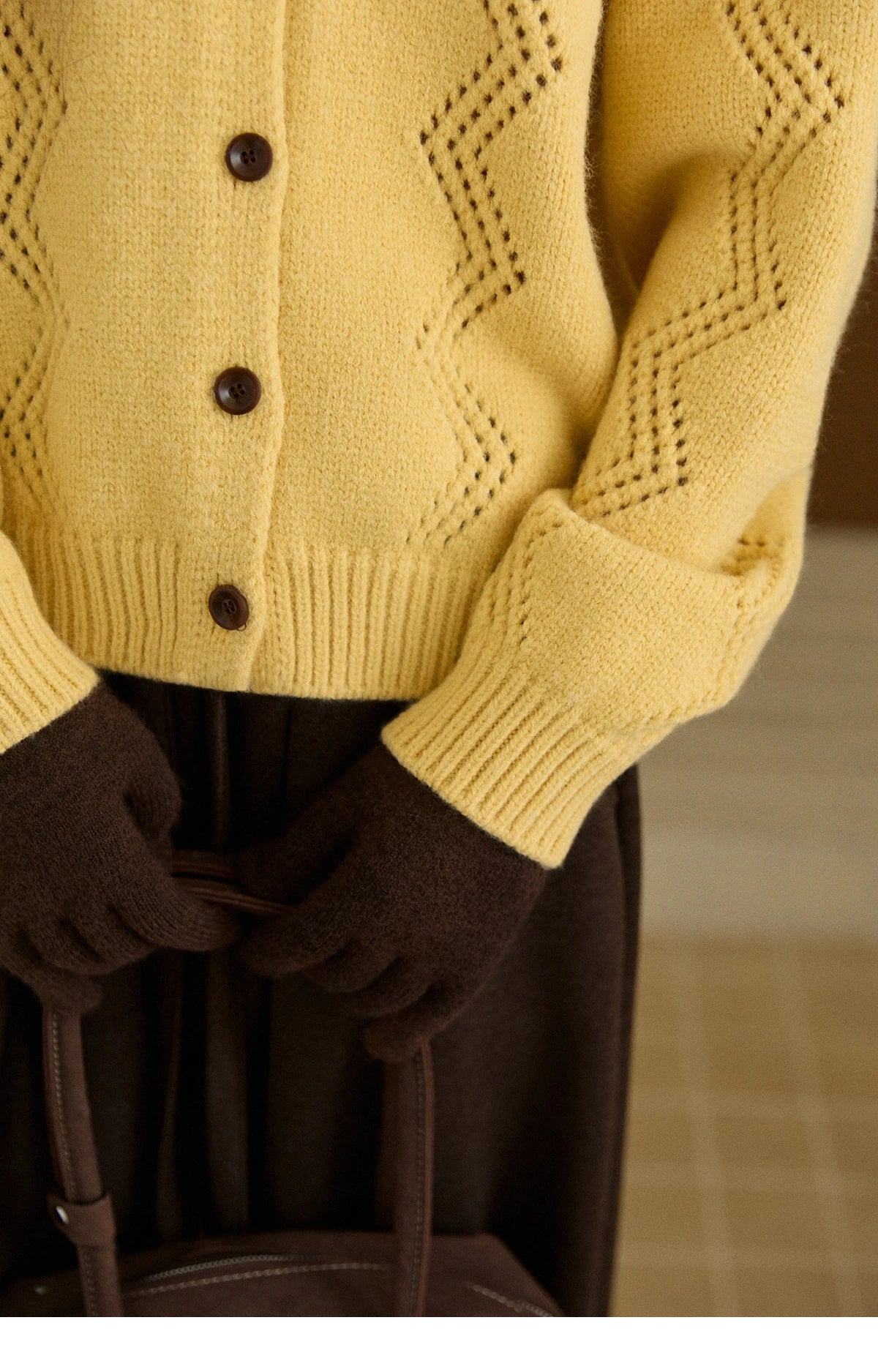 Mishow Yellow Hollow Pattern Lapel Cardigan MXE94Z2961