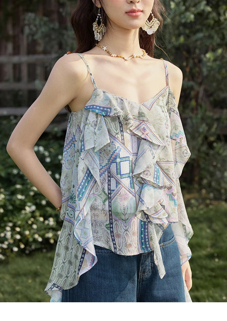 Mishow Plaid Ruffled Layer Chiffon Camisole MXE33X1803