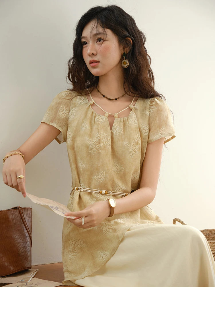 Mishow Butterfly Embroidery Splicing Belt Dress MXE36L2250