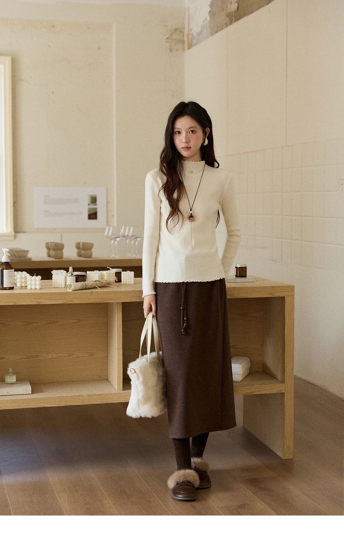 Mishow Ruffled Turtleneck Slim Knit Top MXE91Z2826