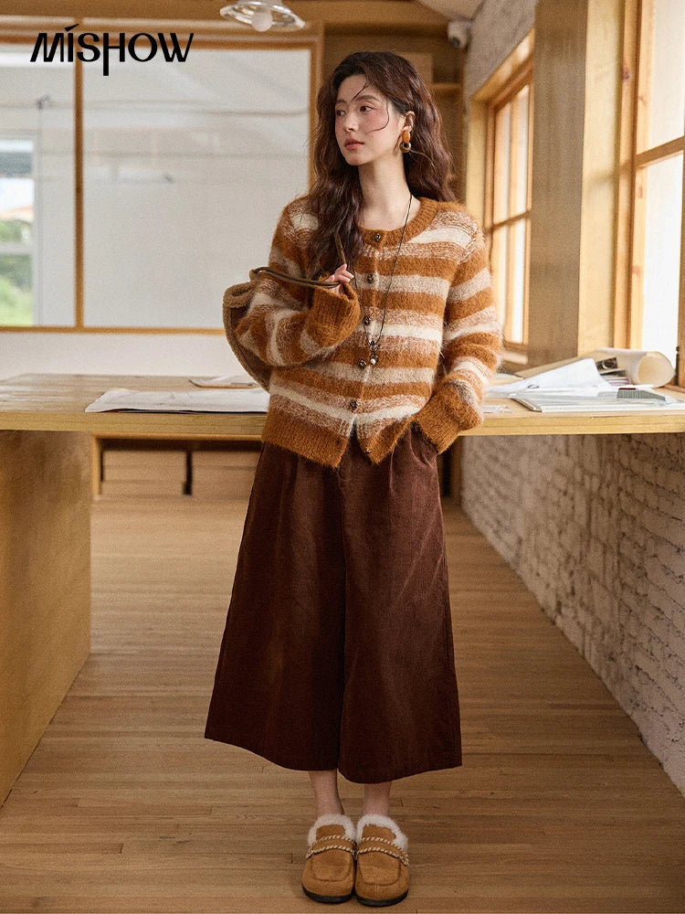 Mishow Retro Striped Round Neck Wool Cardigan MXE87Z2723
