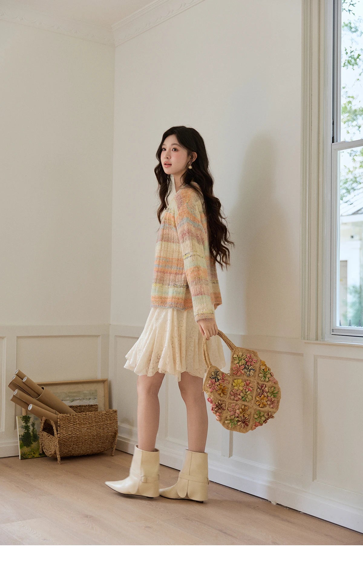 Mishow Gradient Striped V-Neck Rainbow Cardigan MXF13Z3019