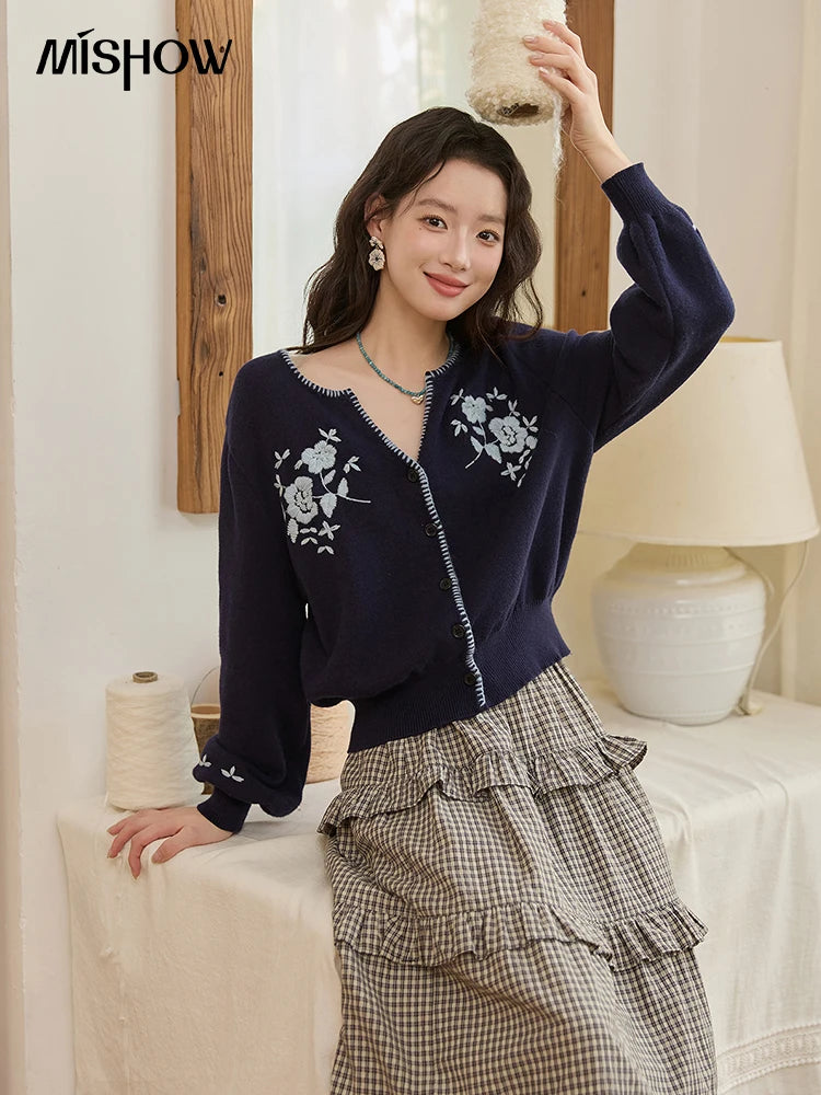 Mishow Dark Blue French Embroidered Cardigan MXE45Z1381