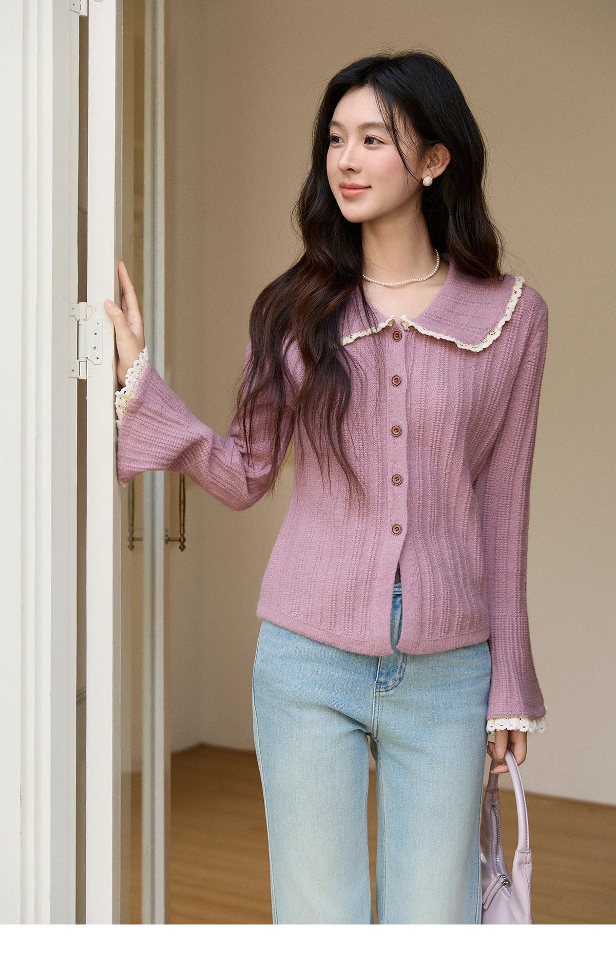 Mishow Lilac Peter Pan Collar Flare Sleeve Cardigan MXF11Z2994