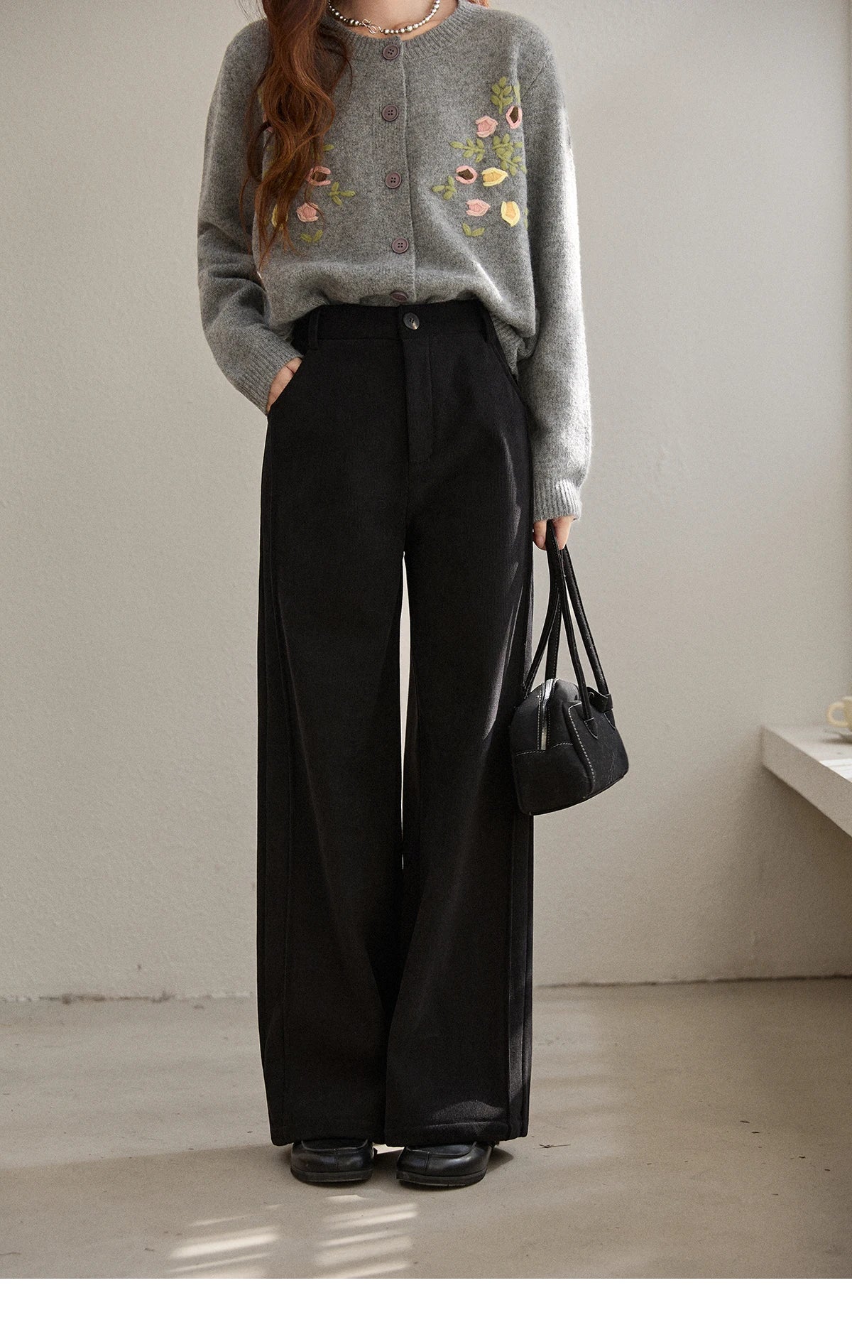 MISHOW Corduroy Straight Leg Pants Silver Fox Velvet Warm MXE91K1125