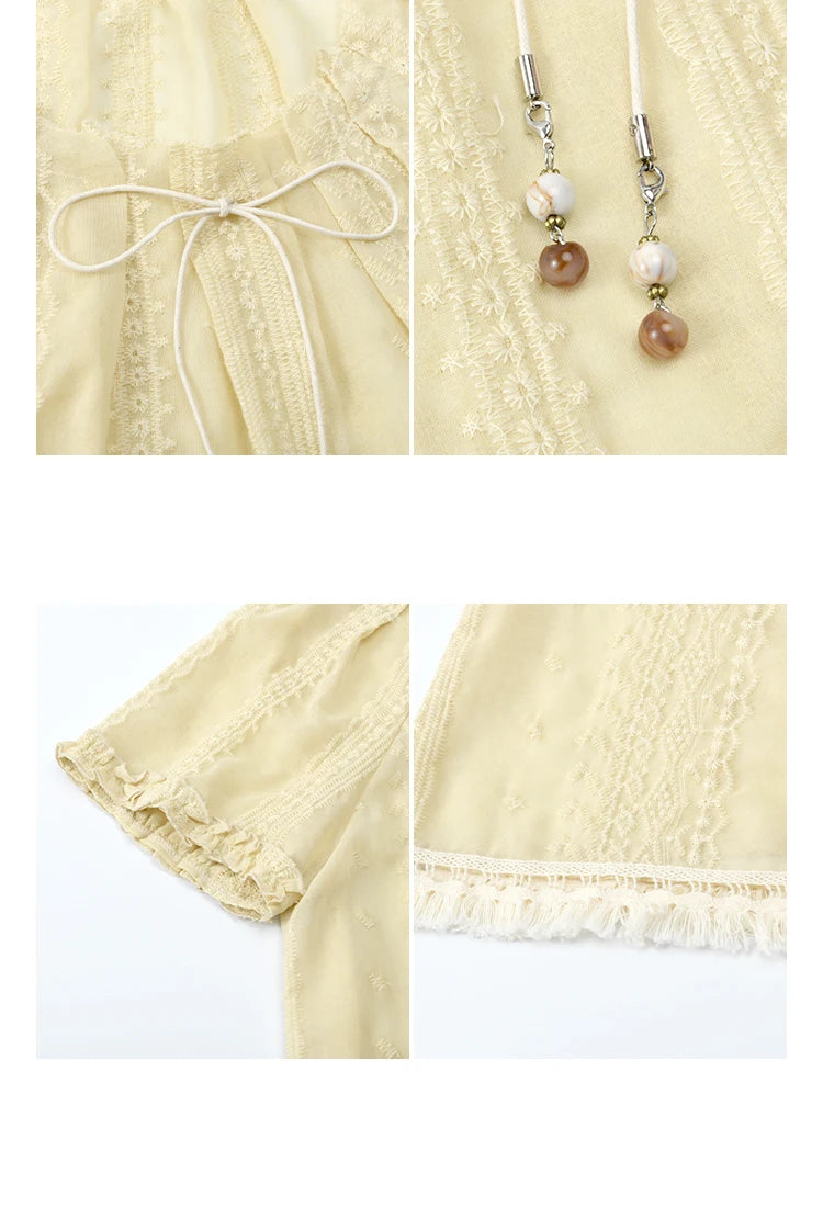 MISHOW Embroidered Jacquard Blouse O-Neck Lace Up MXE37X1861