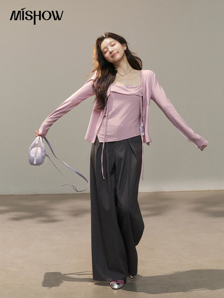 Mishow Purple Lace-Up Cardigan & Camisole Set MXF13Z2998
