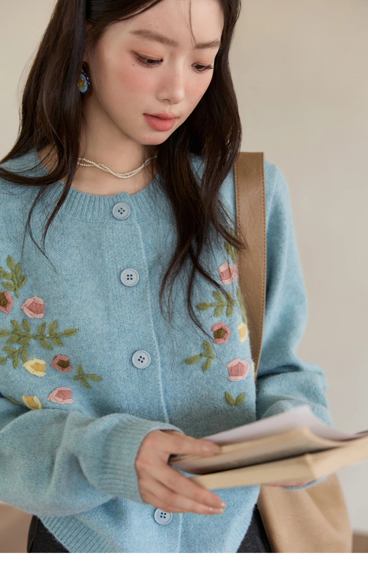 Mishow Blue Floral Embroidered Wool Cardigan MXE51Z2695