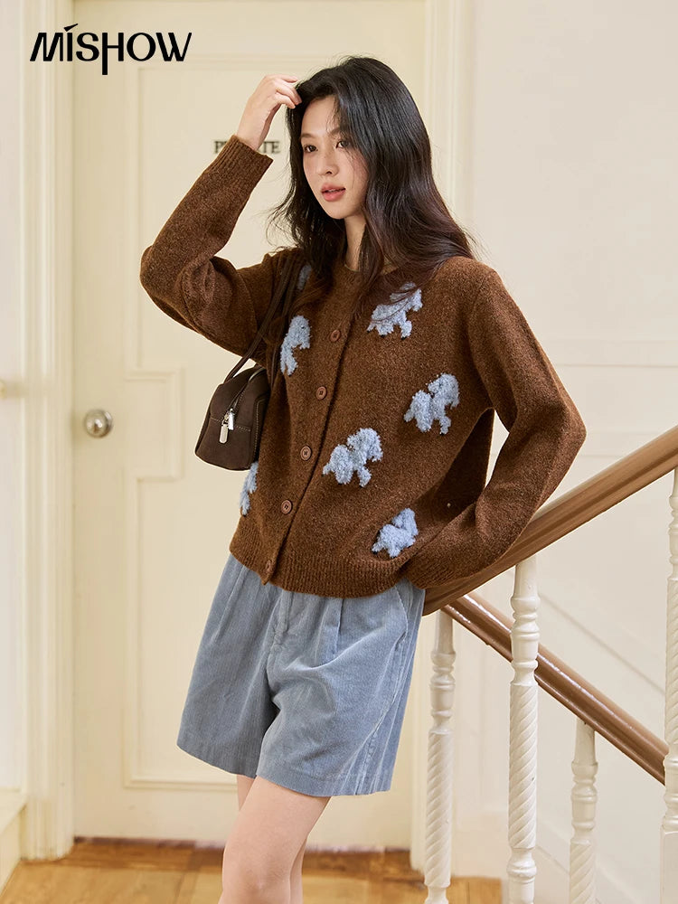 Mishow Lamb Jacquard Round Neck Cardigan MXE48Z2571