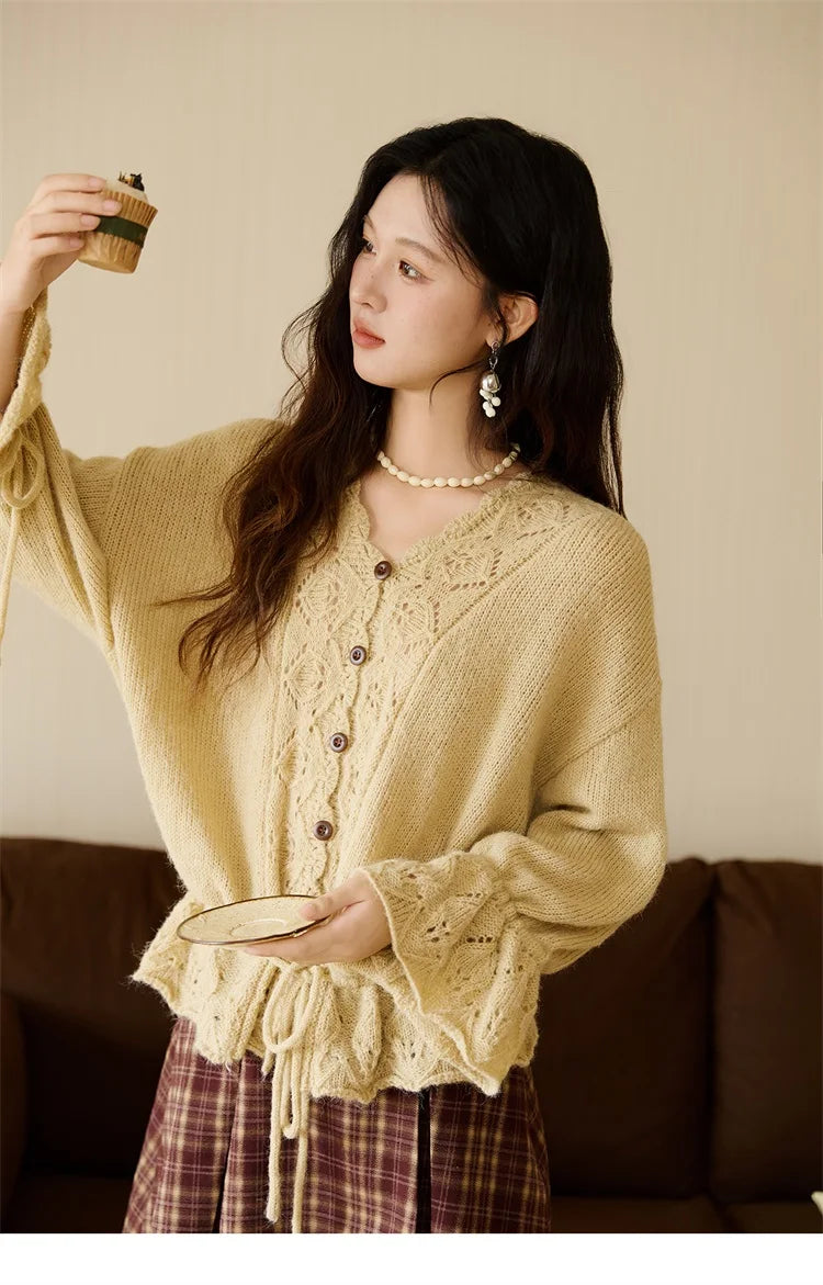 Mishow Handmade Crochet Mohair Flare Sleeve Cardigan MXE47Z2513