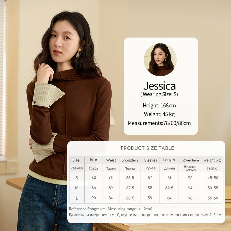 Mishow Apricot Stand Collar Slim Top with Detachable Cuffs MXE49Z2532