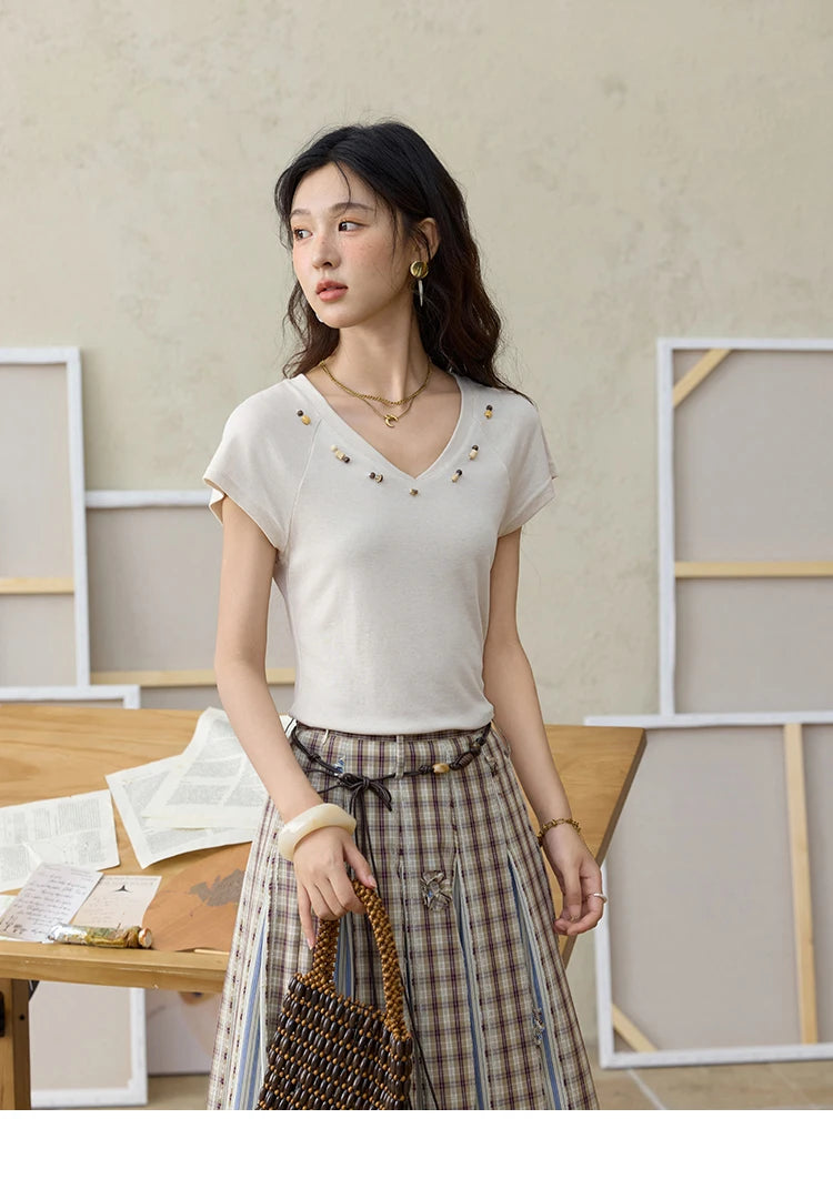 MISHOW Retro Plaid Patchwork Pleats Skirt A-LINE Slim MXE35B0726