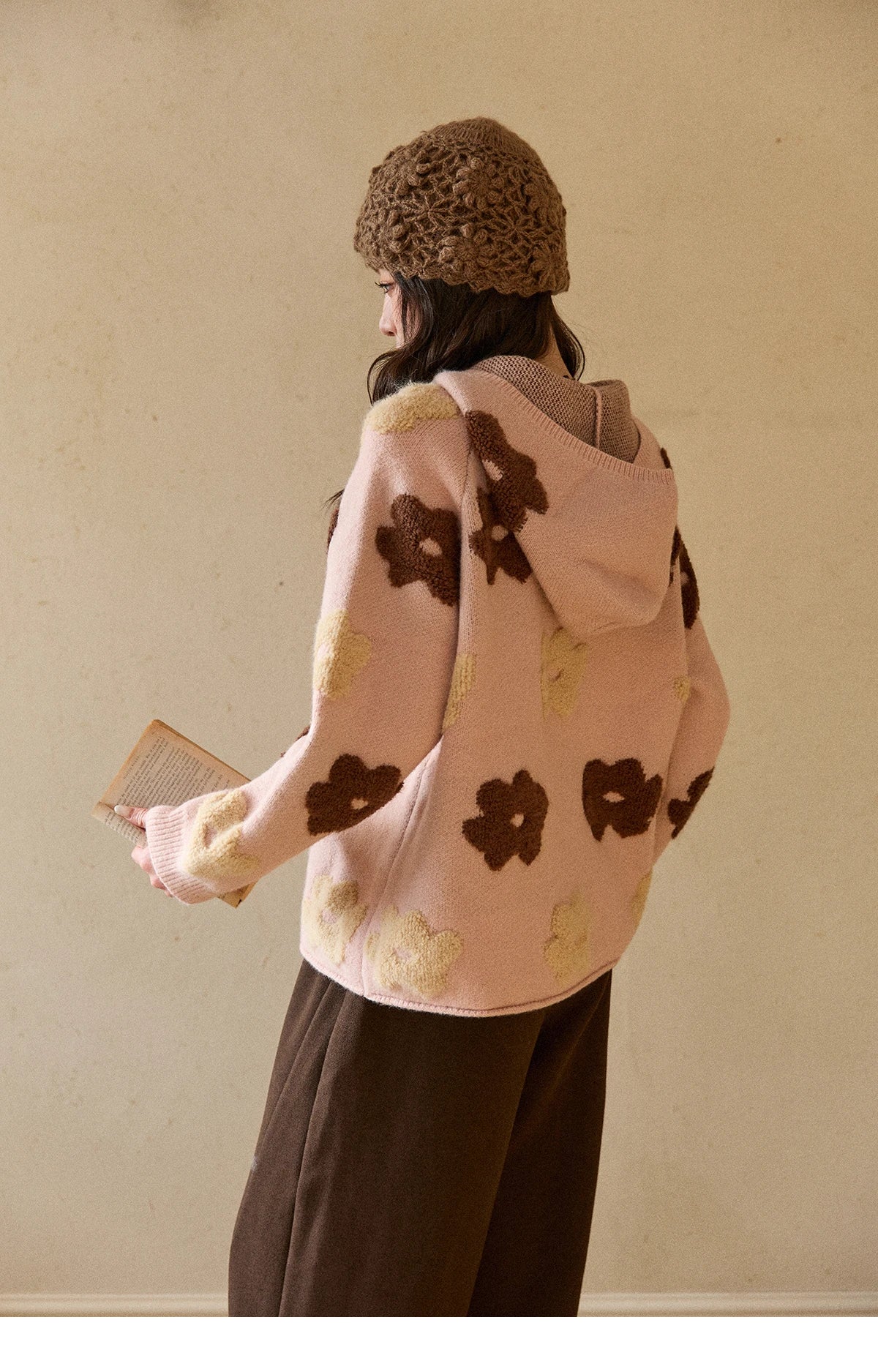 Mishow Pink Floral Hooded 3D Jacquard Pullover MXE90Z2786