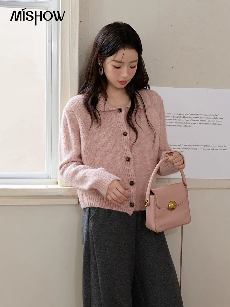 Mishow Pink French Turn-Down Collar Cardigan MXE48Z2569