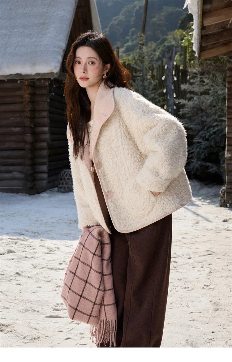 MISHOW Double Sided Lamb Wool Coat Lapel Pockets MXE91W1015