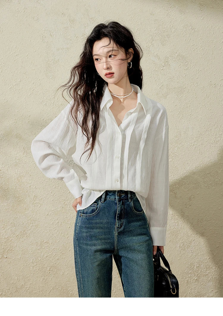 MISHOW Solid Loose Fit Shirt Dropped Shoulder Turn-Down Collar MXE13C0405