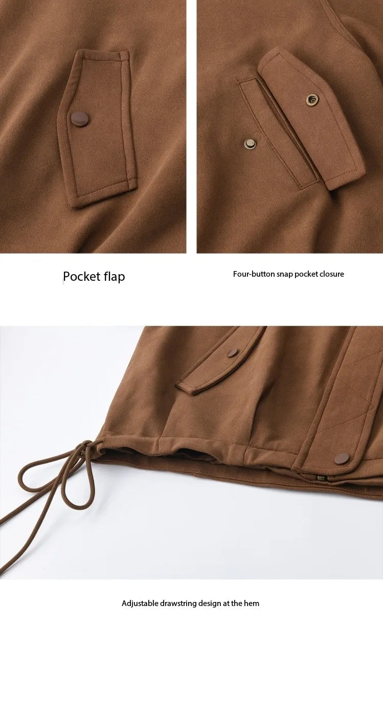 MISHOW Brown Jacket Detachable Lace Collar Drawstring Hem MXE45W0846