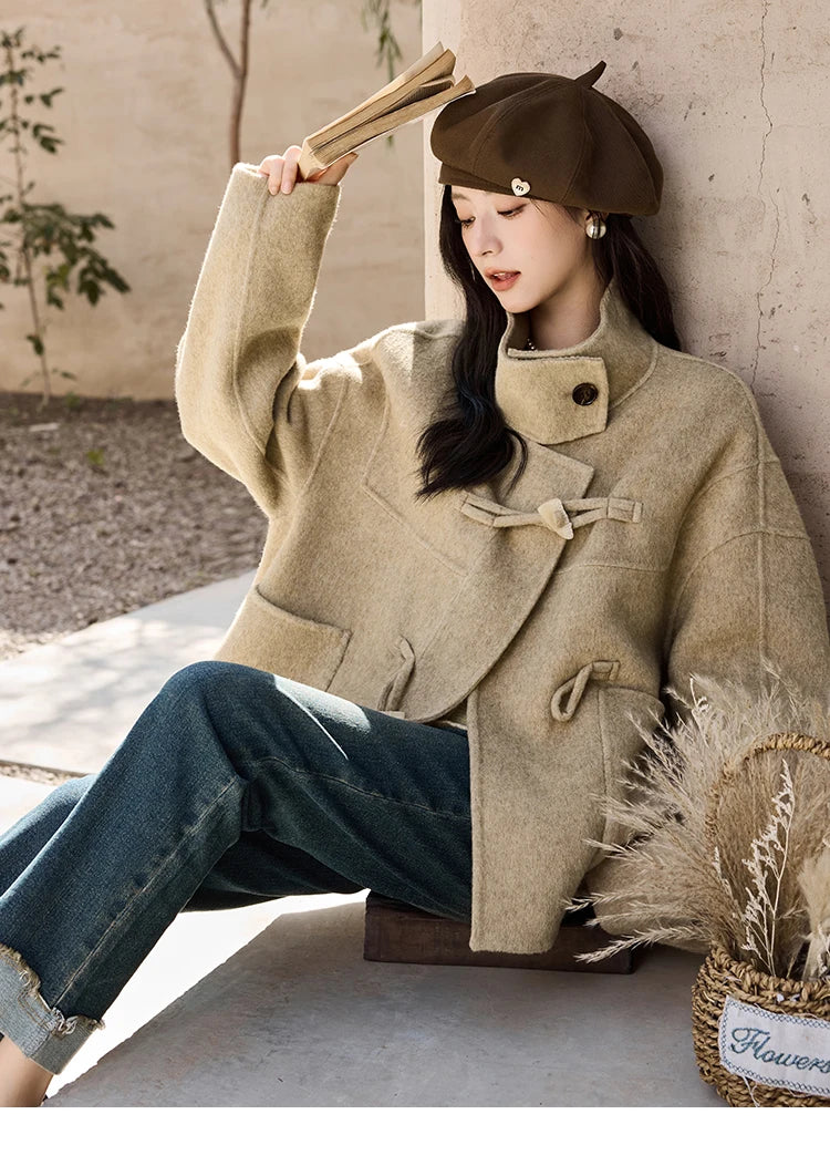 Mishow Reversible Wool Velvet Cow Horn Button Coat MXD44W0446