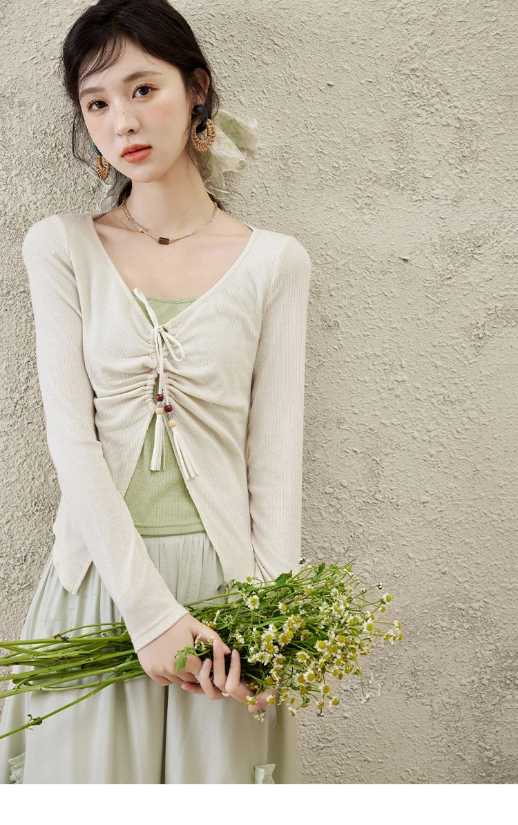Mishow Fake Two Piece Lace-up Knit Top MXE15Z1185