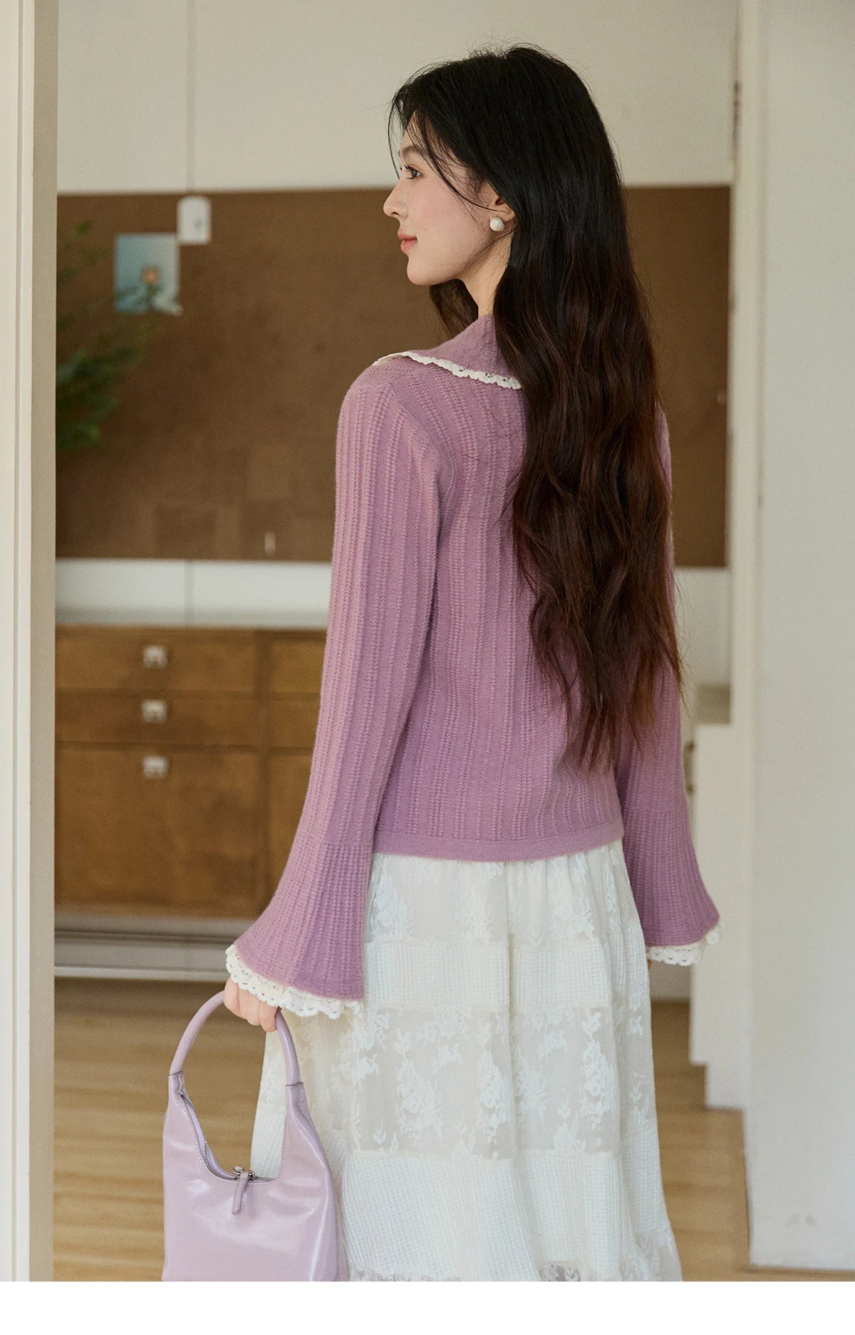 Mishow Lilac Peter Pan Collar Flare Sleeve Cardigan MXF11Z2994
