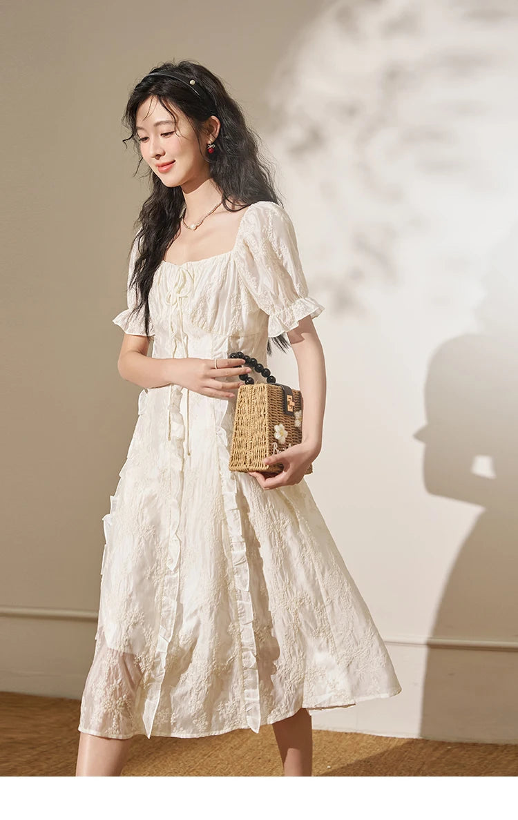 Mishow Square Neck Vertical Stripe Ruffle Dress MXD27L1808