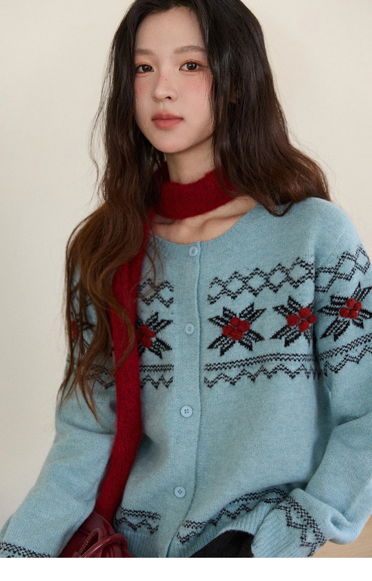 Mishow Blue Geometric Fair Isle Cardigan MXE86Z2734