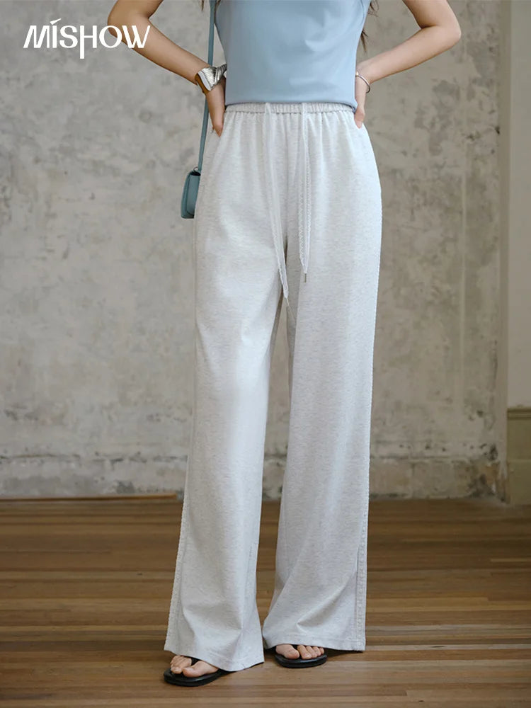 MISHOW Light Grey High Waist Pants Elastic Waist Wide Leg MXE31K0901