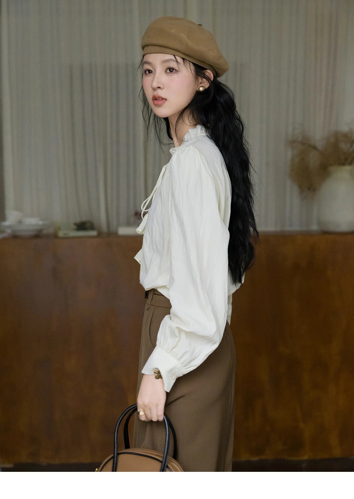 MISHOW Flower Bud Tie Lyocell Shirt V-Neck Long Sleeve MXD42X1640