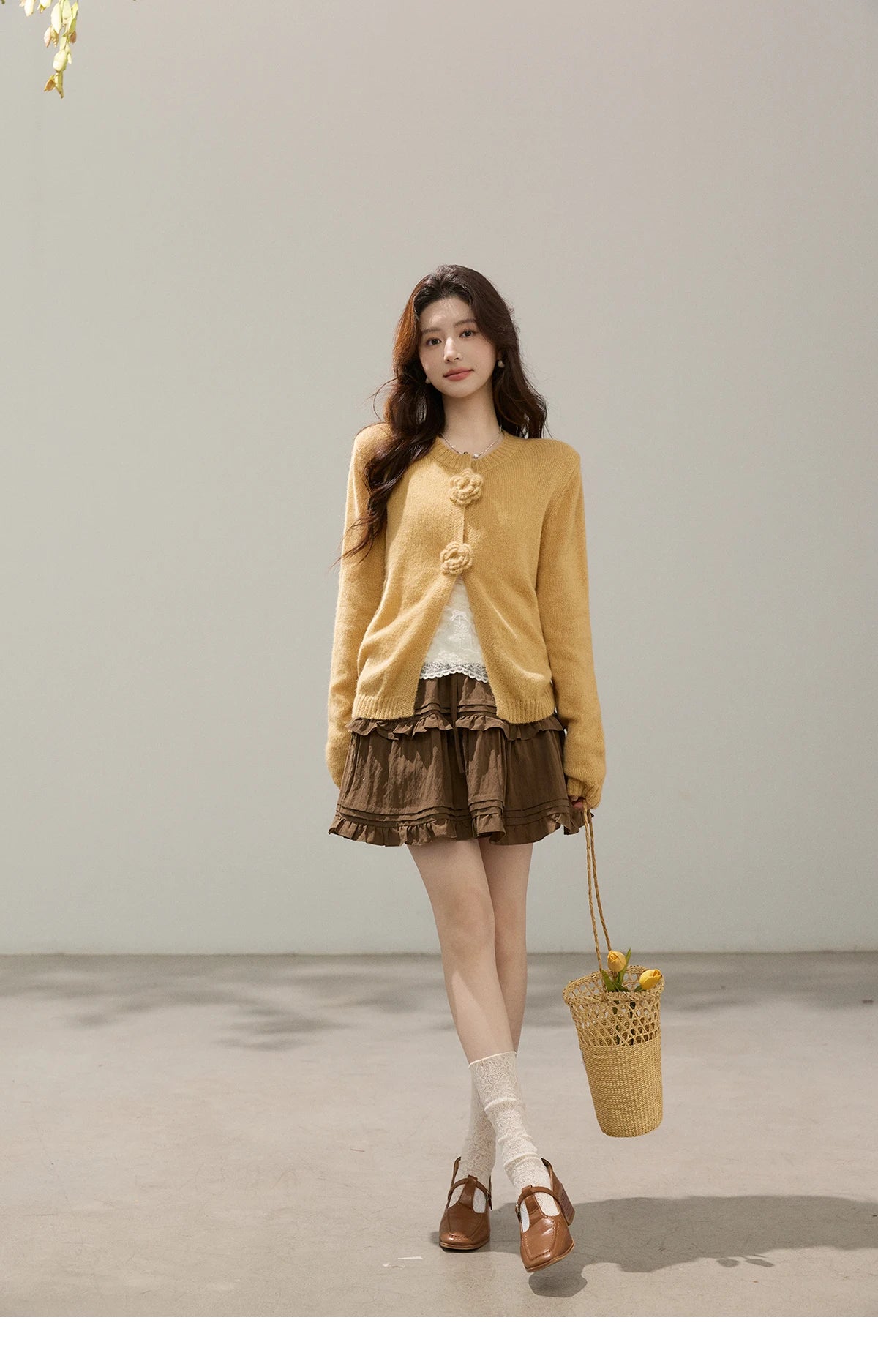 Mishow Flower Decor Mohair Fork Knit Cardigan MXF15Z3051