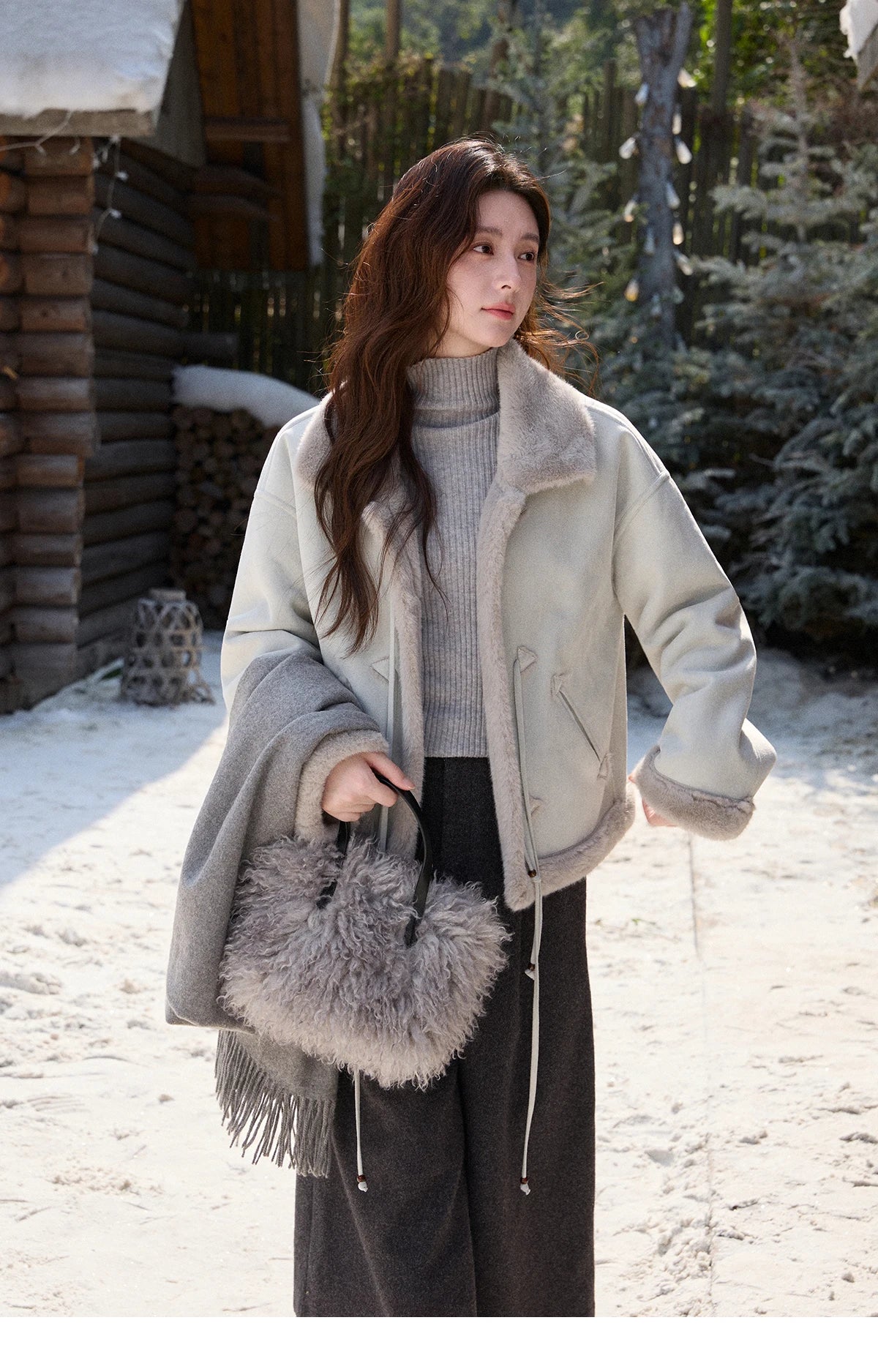 Mishow Suede Imitation Mink Fur Lace-Up Coat MXE90W0921