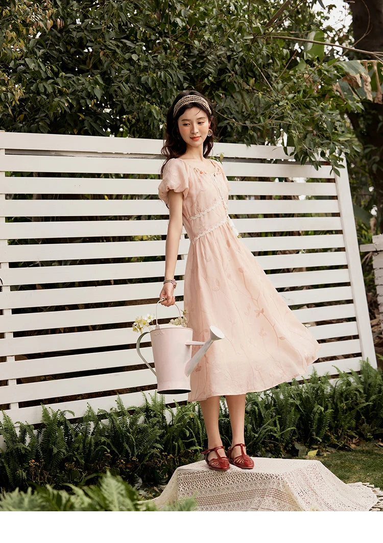 Mishow Print Beaded Neckline Puff Sleeve Dress MXE33L2208