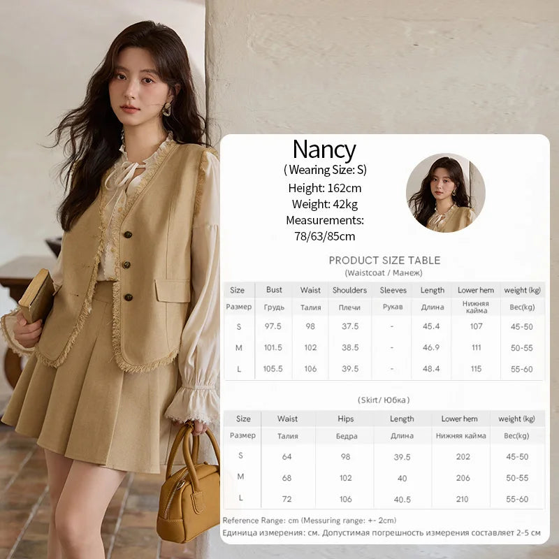 Mishow Khaki Selvedge Vest & Pleated Skirt Set MXE41T0690