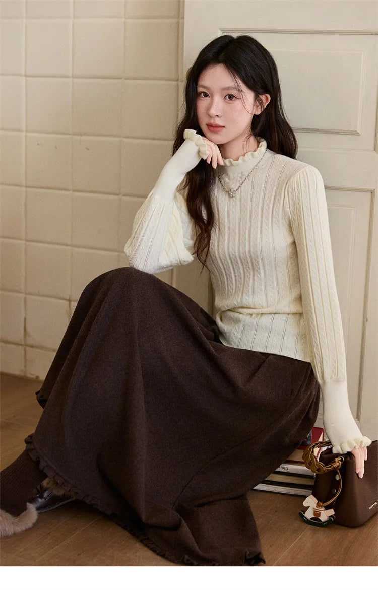 Mishow Half Turtleneck Ruffle Lantern Sleeve Top MXE93Z2810