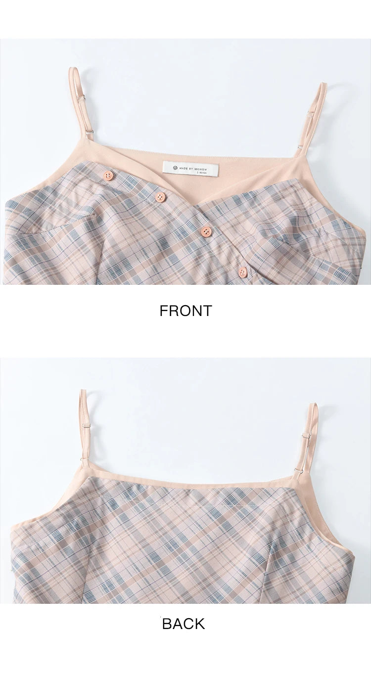 Mishow French Plaid V-Neck Lace-Up Camisole Dress MXE11L2088