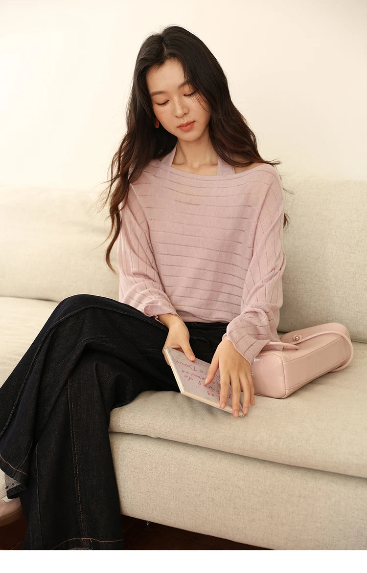 Mishow Striped Hanging Neck Top & Wool Blend Set MXE46T1399