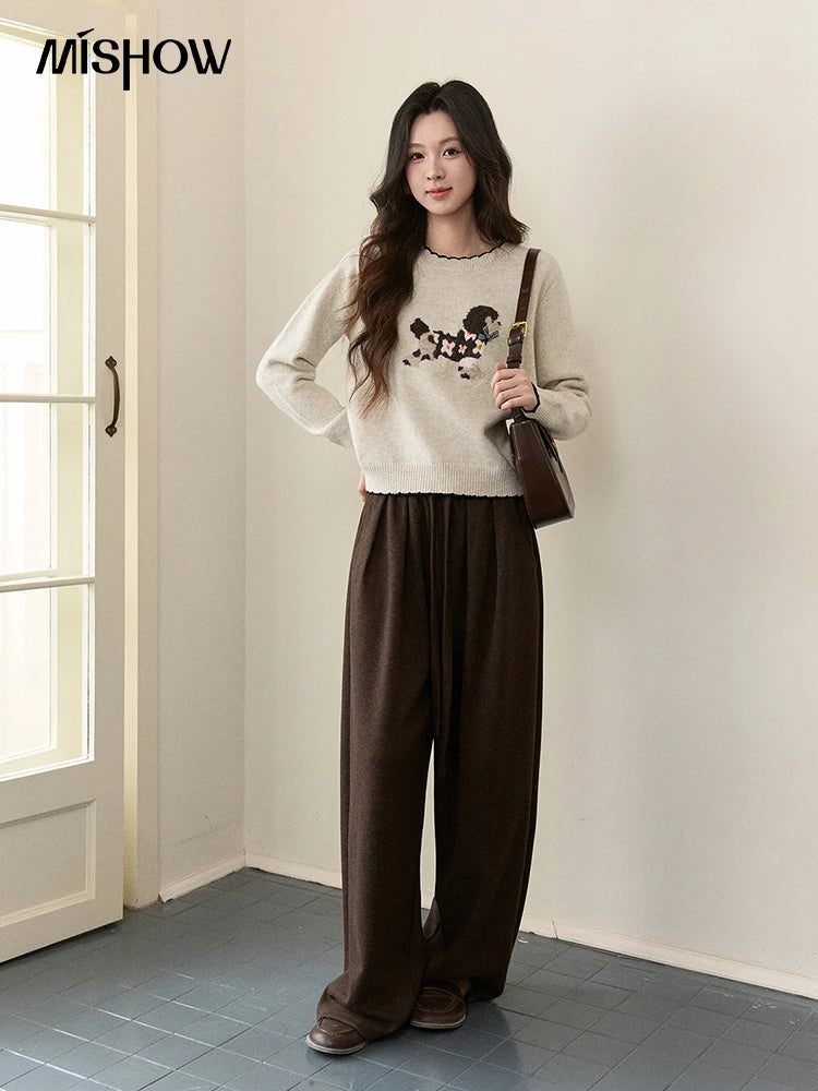 Mishow Burgundy Poodle Pattern Ruffled Trim Pullover MXE93Z2949