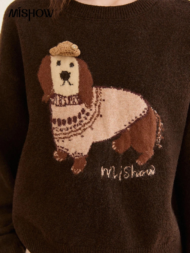 Mishow French Crew Neck Dog Jacquard Pullover MXE94Z2890