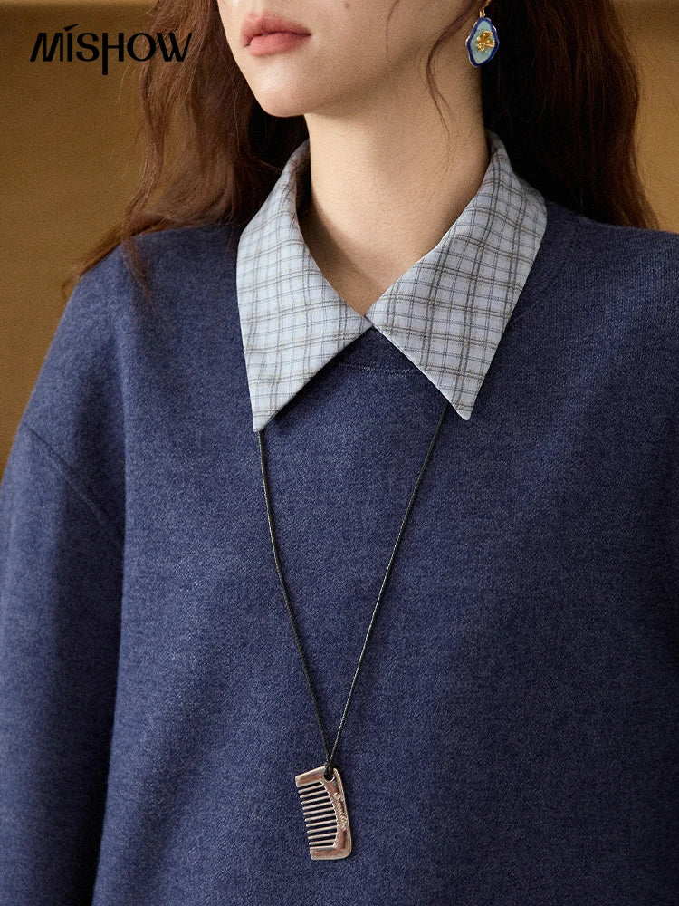 Mishow Blue Plaid Knit Top & Straight Skirt Set MXE87T1445